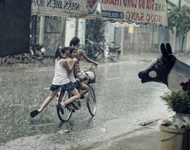 Kids Playing in Rain in Street